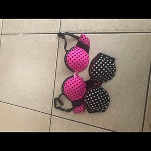 Two polka dotted bra’s